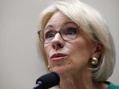 Former Education Secretary Betsy DeVos testifies in front of the House Committee on Education in 2018.