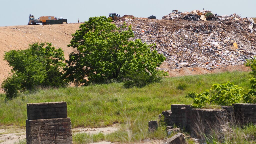 From the porch of Tammy Allen's house, she can see work being done at the City of Galena landfill. Remnants of old limestone mining facilities are still there, reminding her of the site's original use for mining lead and zinc.