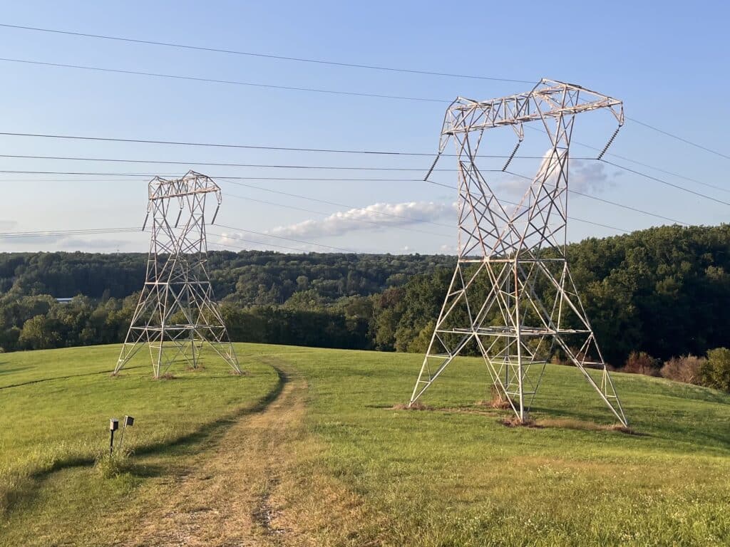 Power lines run across the ChesLen Nature Preserve in Chester County, Pa. (Peter Hall/Capital-Star)