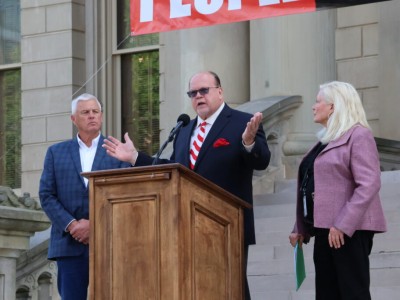 Michigan State Senators Jon Bumstead, Jim Runestad and Ruth Johnson at a rally on the Michigan Capitol