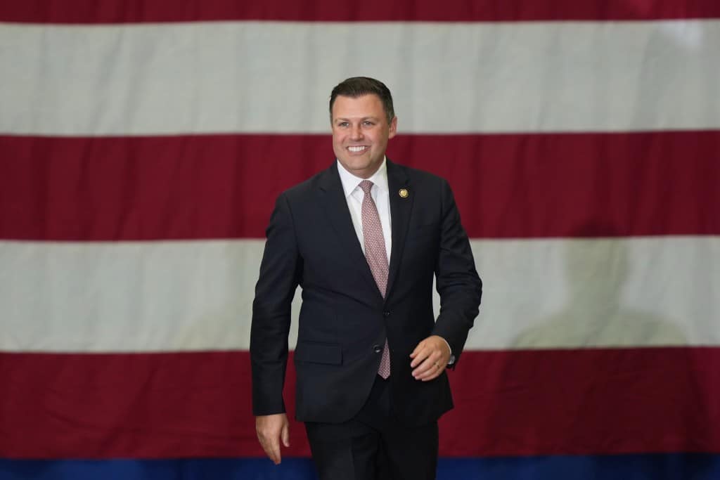 U.S. Rep. Ryan Mackenzie speaks at a Trump rally