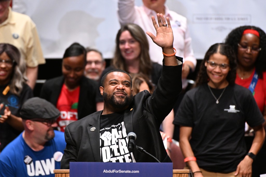 Michigan state Representative Donavan McKinney speaks at a rally for Abdul El-Sayed