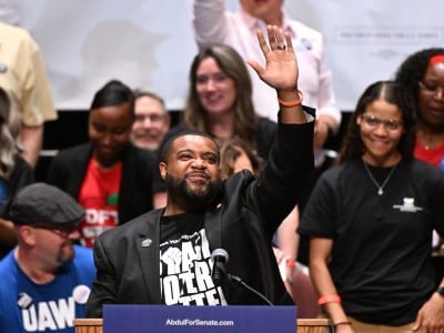 Michigan state Representative Donavan McKinney speaks at a rally for Abdul El-Sayed