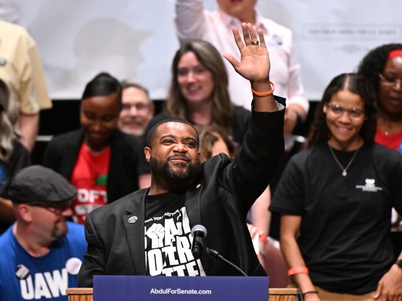 Michigan state Representative Donavan McKinney speaks at a rally for Abdul El-Sayed