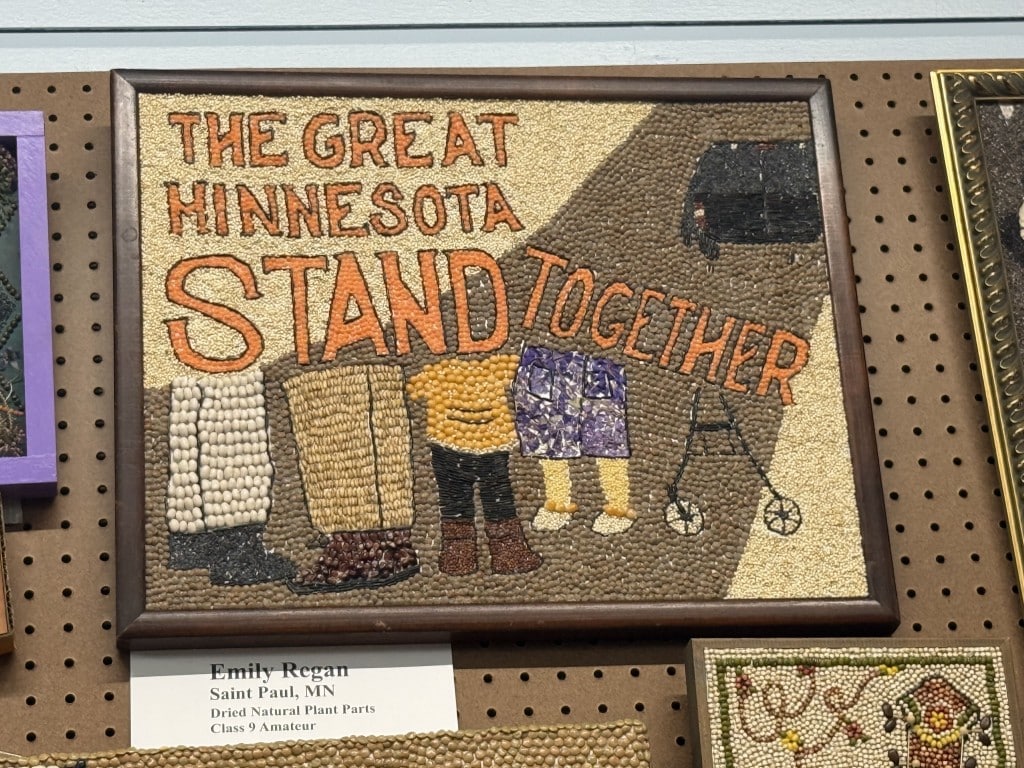 Seed art of diverse feet and a walker beneath text reading "THE GREAT MINNESOTA STAND TOGETHER."