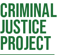 Logo for the Criminal Justice Project, with its name in green, block lettering